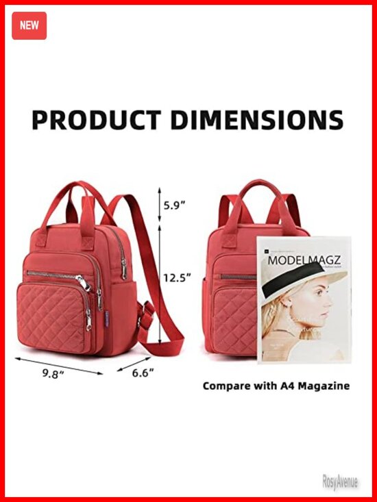 Quilted Small Backpack Waterproof Nylon Daypack Multi Pockets